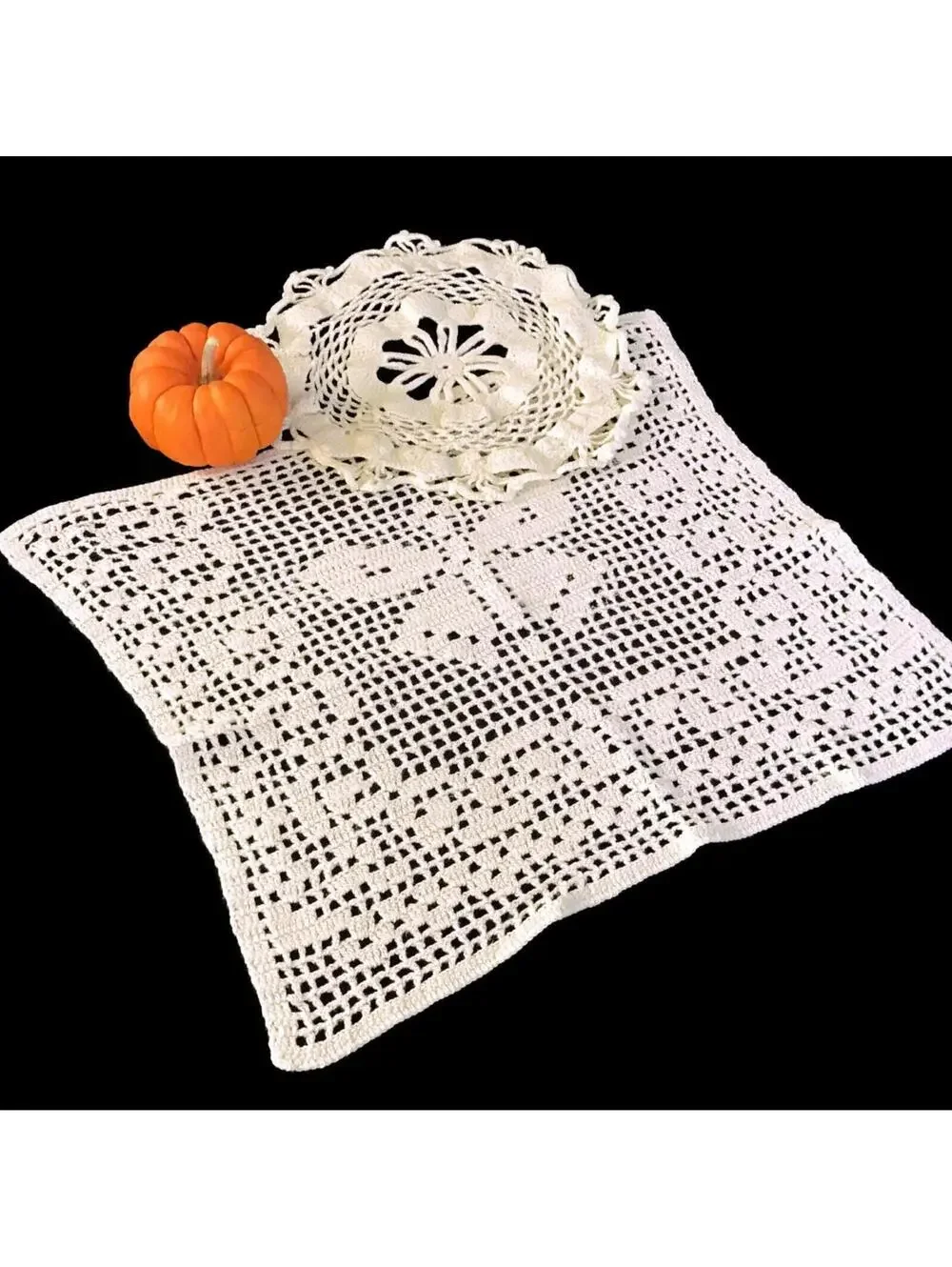 Vintage Crochet Doilies: Butterfly Filet, Round Cotton Table Decor